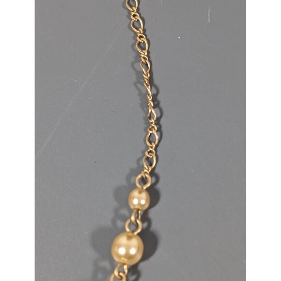 1928 Golden Aurora Borealis Faux Pearl Flower Y-Drop Necklace 19" Elegant - Picture 7 of 11